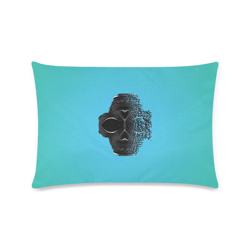 fractal black skull portrait with blue abstract background Custom Rectangle Pillow Case 16"x24" (one side)