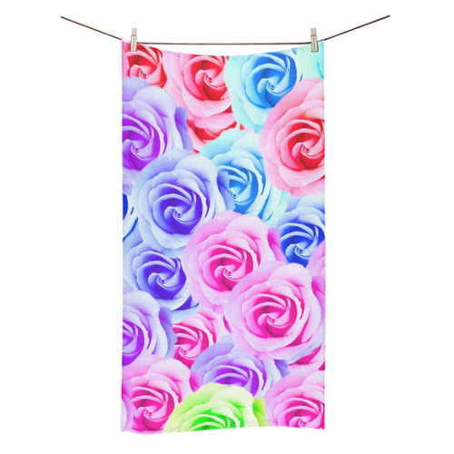 closeup colorful rose texture background in pink purple blue green Bath Towel 30"x56"