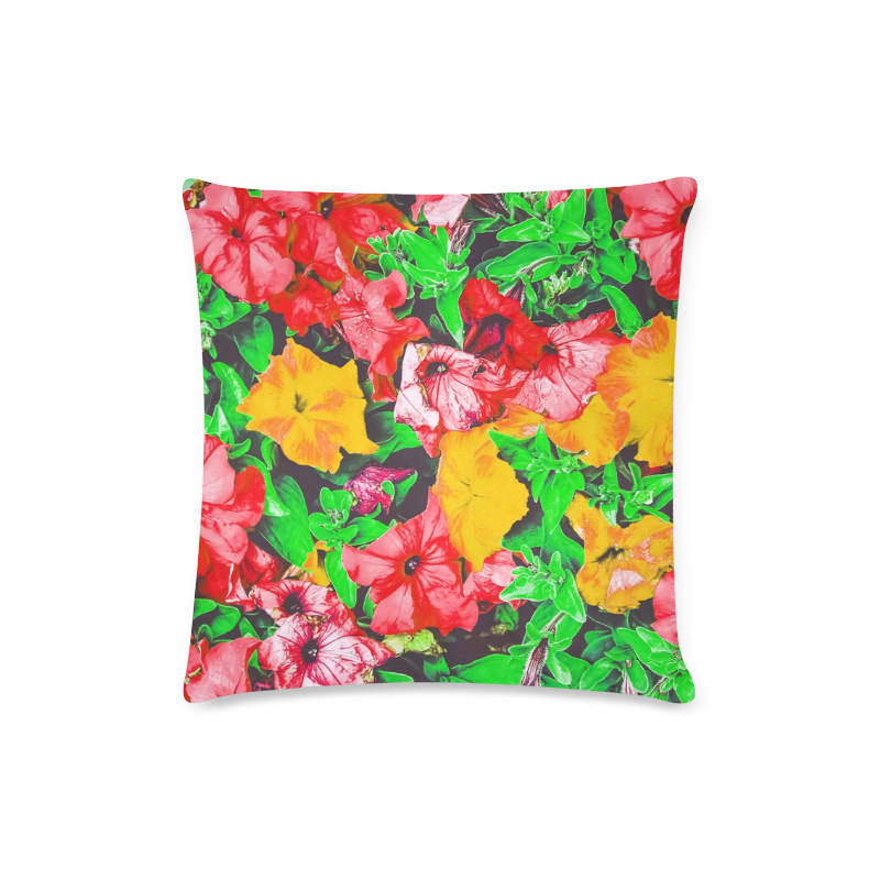 closeup flower abstract background in pink red yellow with green leaves Custom Zippered Pillow Case 16"x16" (one side)