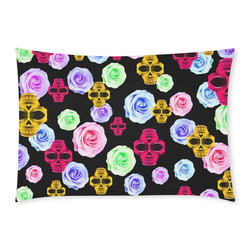 skull portrait in pink and yellow with colorful rose and black background Custom Rectangle Pillow Case 20x30 (One Side)