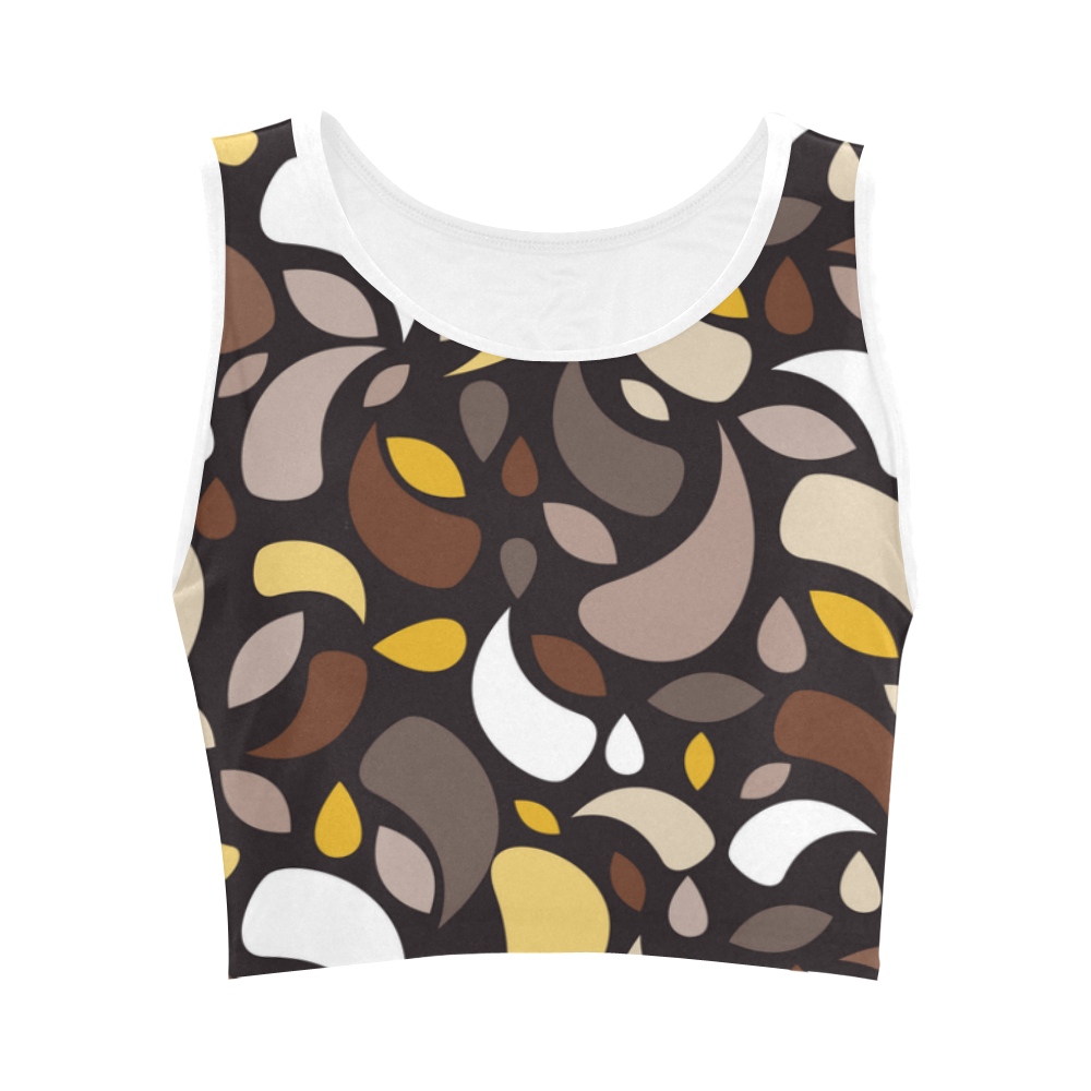 Brown Leaves And Geometric Shapes Women's Crop Top (Model T42)