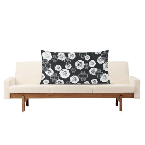 vintage skull and rose abstract pattern in black and white Rectangle Pillow Case 20"x36"(Twin Sides)