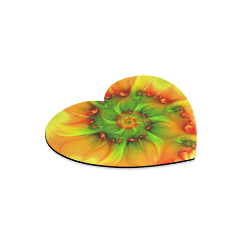Hot Summer Green Orange Abstract Colorful Fractal Heart-shaped Mousepad