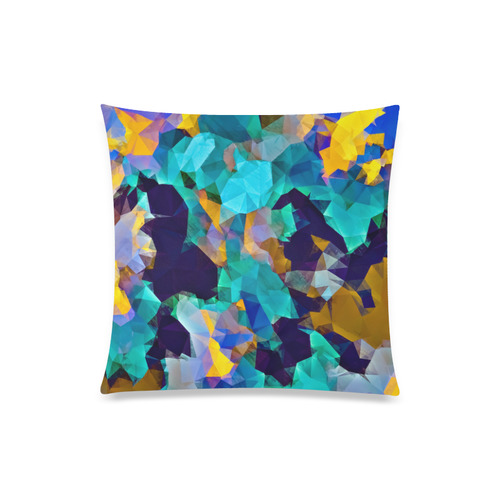 psychedelic geometric polygon abstract pattern in green blue brown yellow Custom Zippered Pillow Case 20"x20"(Twin Sides)