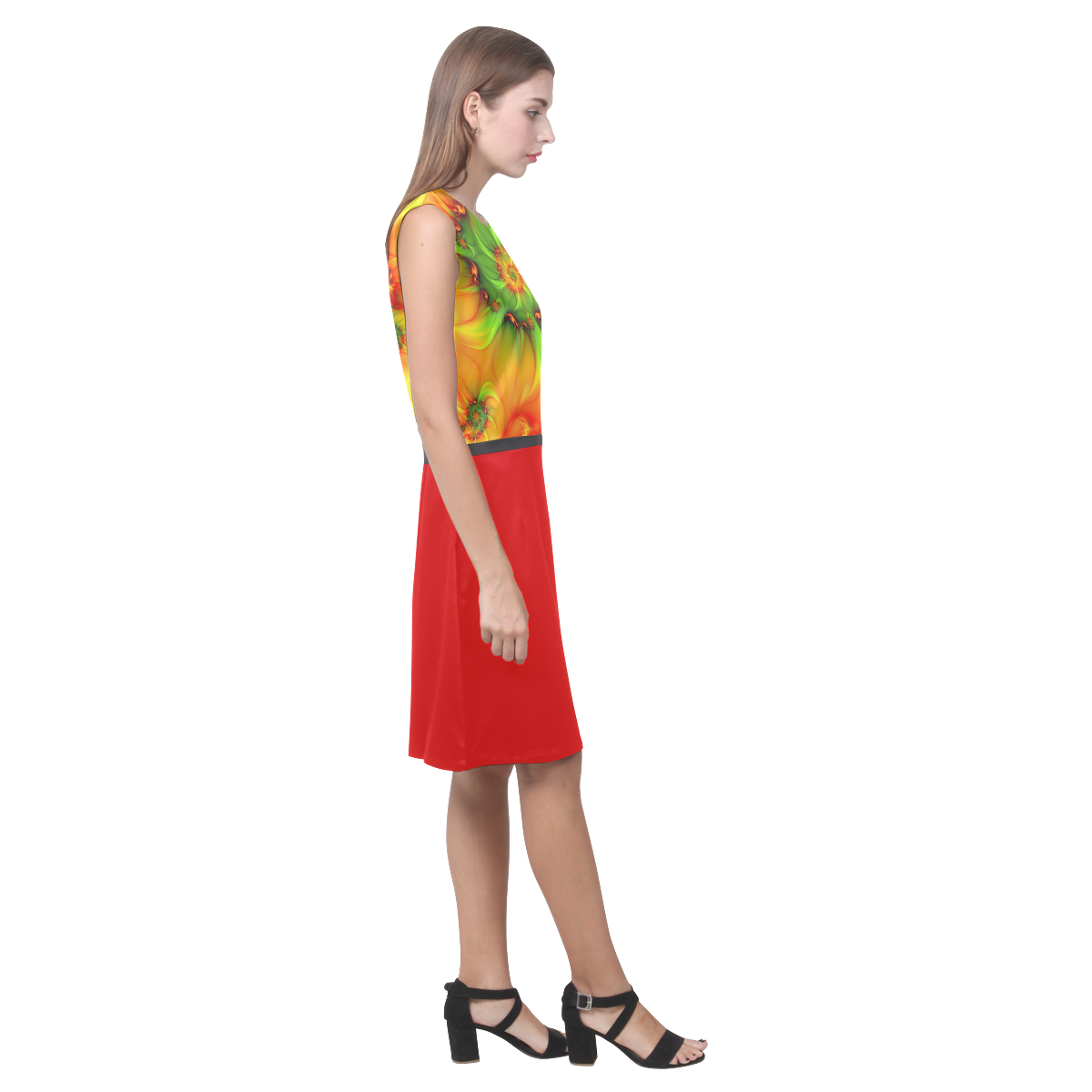 Hot Summer Green Orange Abstract Colorful Fractal Eos Women's Sleeveless Dress (Model D01)