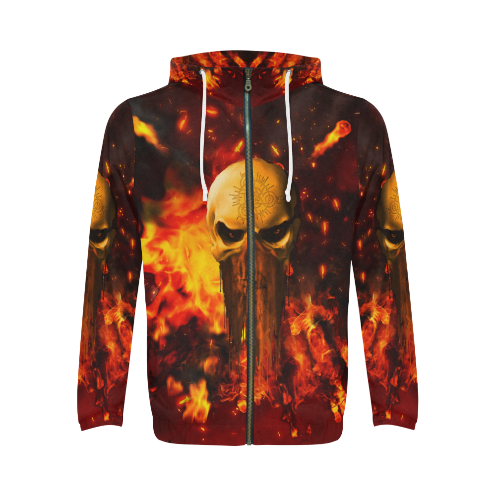 Amazing skull with fire All Over Print Full Zip Hoodie for Men (Model H14)