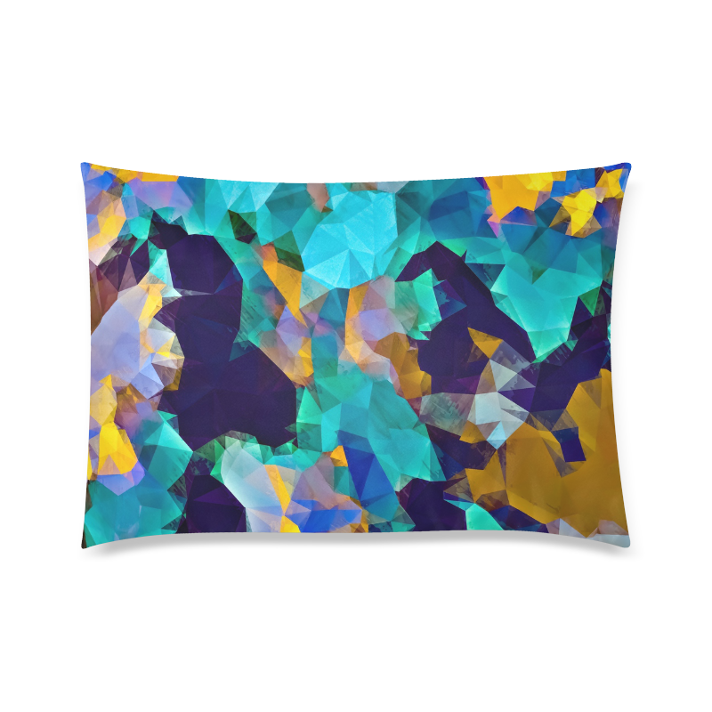 psychedelic geometric polygon abstract pattern in green blue brown yellow Custom Zippered Pillow Case 20"x30"(Twin Sides)