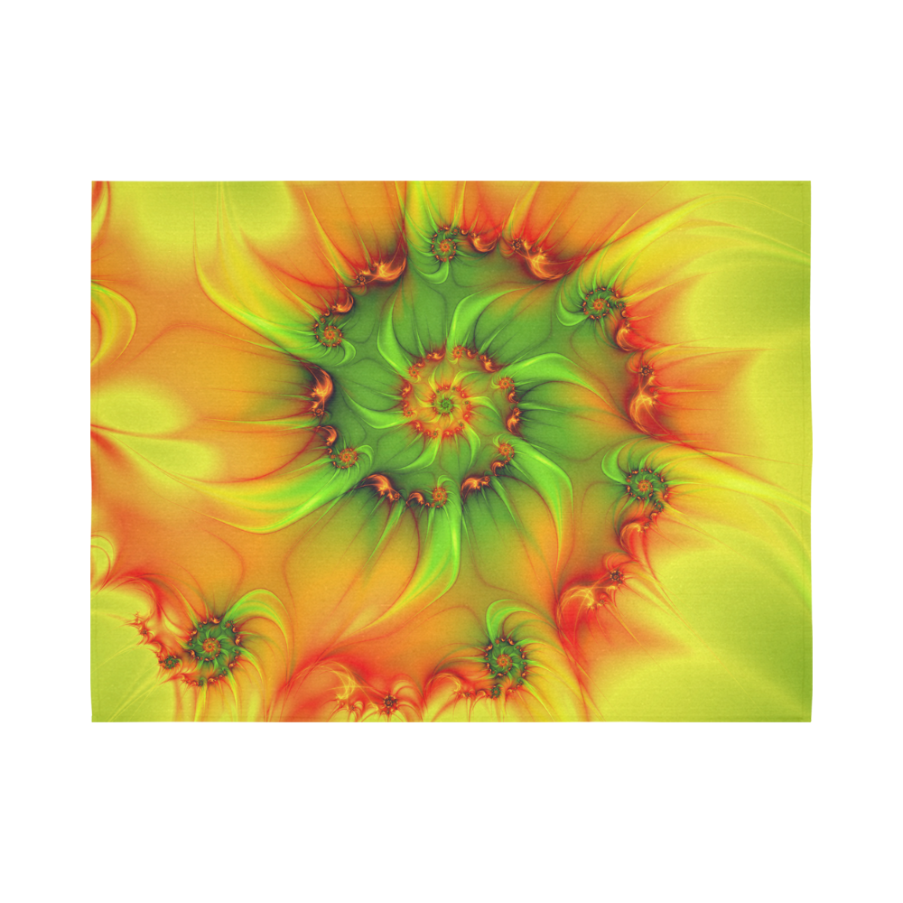 Hot Summer Green Orange Abstract Colorful Fractal Cotton Linen Wall Tapestry 80"x 60"