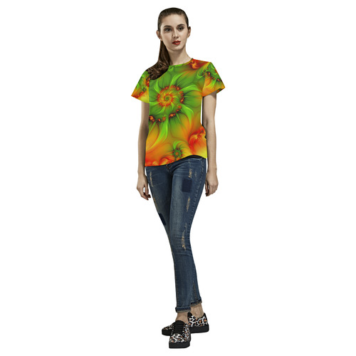 Hot Summer Green Orange Abstract Colorful Fractal All Over Print T-Shirt for Women (USA Size) (Model T40)
