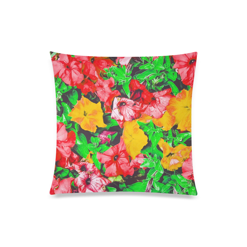 closeup flower abstract background in pink red yellow with green leaves Custom Zippered Pillow Case 20"x20"(One Side)