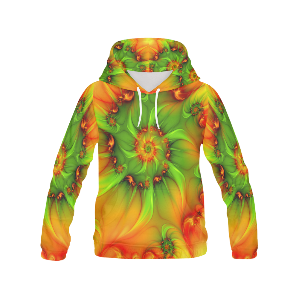 Hot Summer Green Orange Abstract Colorful Fractal All Over Print Hoodie for Women (USA Size) (Model H13)
