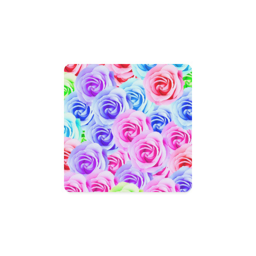 closeup colorful rose texture background in pink purple blue green Square Coaster