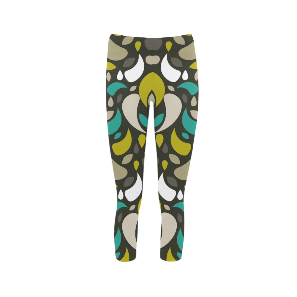 Leaves And Geometric Shapes Capri Legging (Model L02)