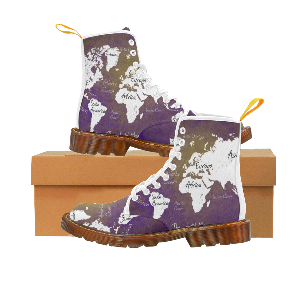 world map Custom Canvas Boots For Women Model 1203H