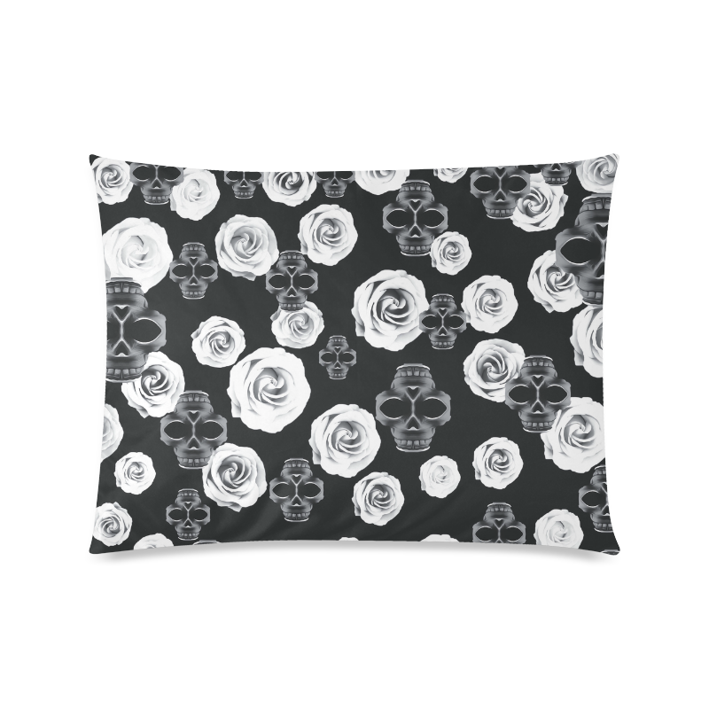 vintage skull and rose abstract pattern in black and white Custom Picture Pillow Case 20"x26" (one side)