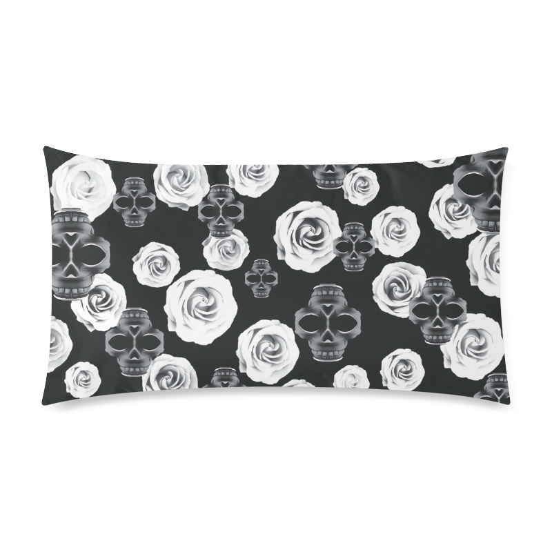 vintage skull and rose abstract pattern in black and white Custom Rectangle Pillow Case 20"x36" (one side)
