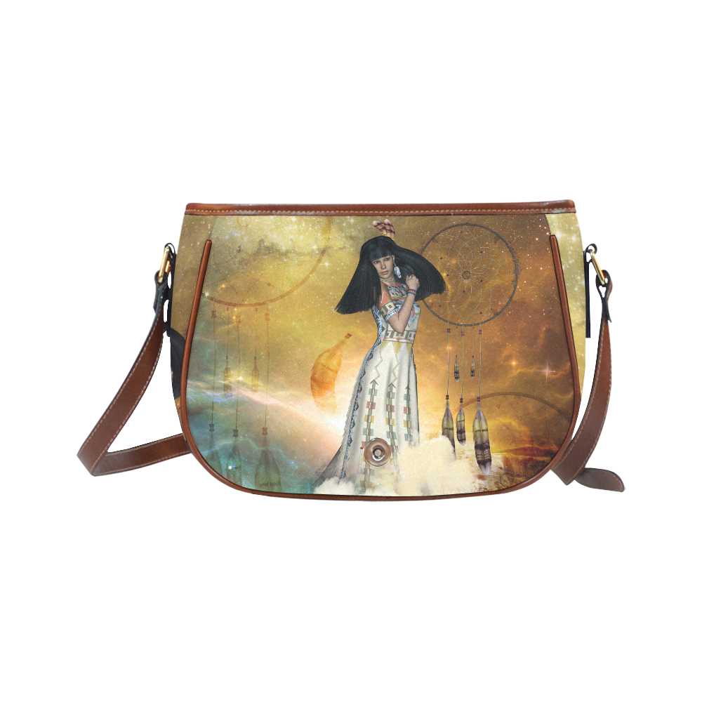 Wonderful indian with dreamcatcher Saddle Bag/Small (Model 1649) Full Customization