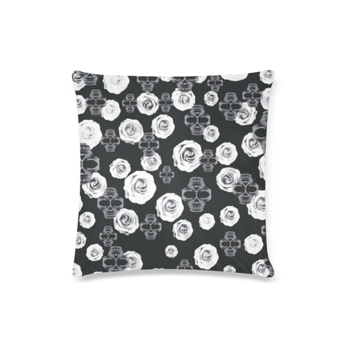 vintage skull and rose abstract pattern in black and white Custom Zippered Pillow Case 16"x16"(Twin Sides)