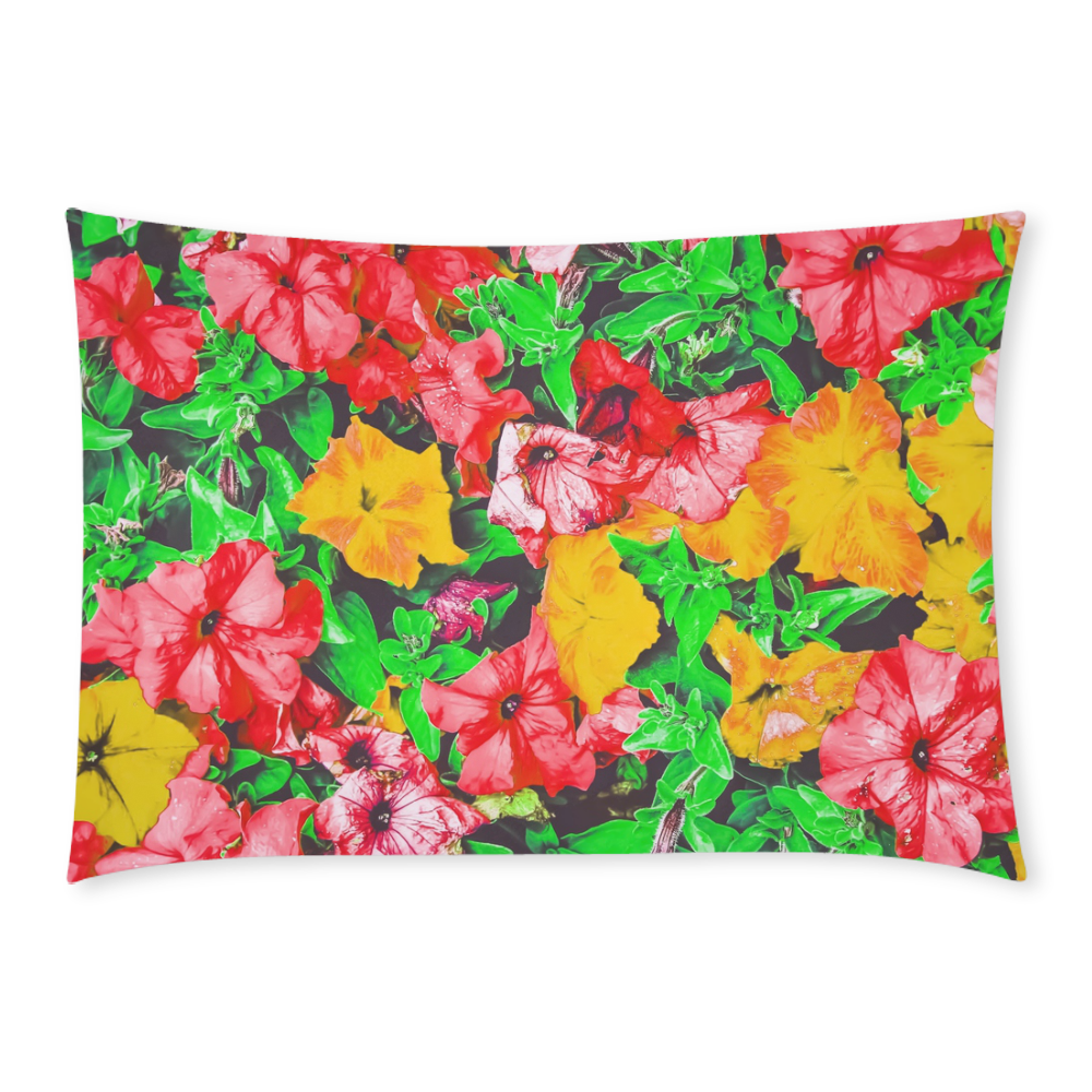 closeup flower abstract background in pink red yellow with green leaves Custom Rectangle Pillow Case 20x30 (One Side)