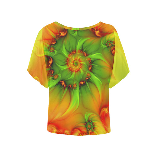 Hot Summer Green Orange Abstract Colorful Fractal Women's Batwing-Sleeved Blouse T shirt (Model T44)