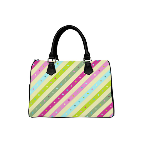 Pink Blue Green Polka Dots Stripes Boston Handbag (Model 1621)