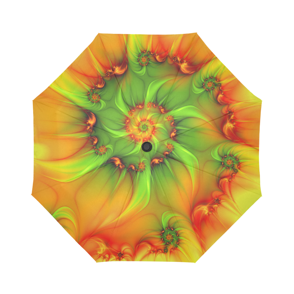 Hot Summer Green Orange Abstract Colorful Fractal Auto-Foldable Umbrella (Model U04)