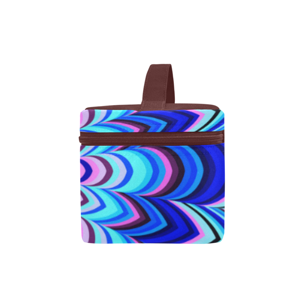 Neon blue striped mandala Brown Version Cosmetic Bag/Large (Model 1658)