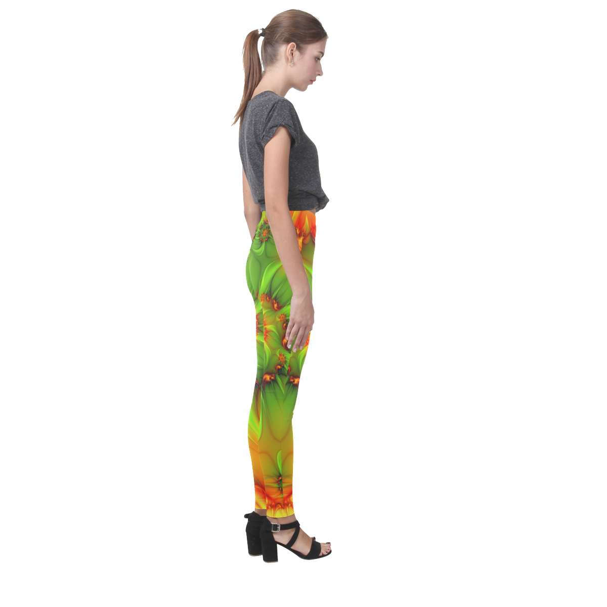 Hot Summer Green Orange Abstract Colorful Fractal Cassandra Women's Leggings (Model L01)