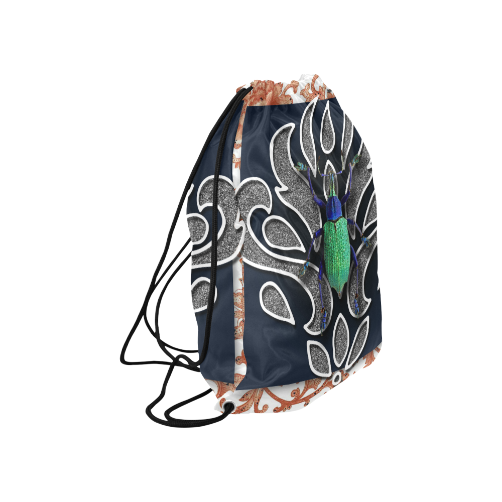 Collage Green Bettle-Gloria Sanchez Large Drawstring Bag Model 1604 (Twin Sides)  16.5"(W) * 19.3"(H)