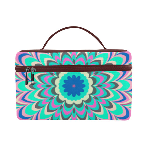 Turquoise flower striped mandala Brown Version Cosmetic Bag/Large (Model 1658)