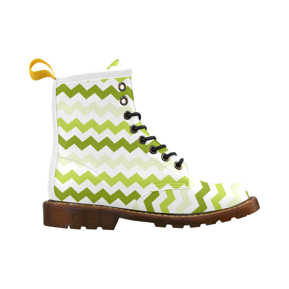 Lemon Green White Zig Zag Trendy Chevron High Grade PU Leather Martin Boots For Men Model 402H