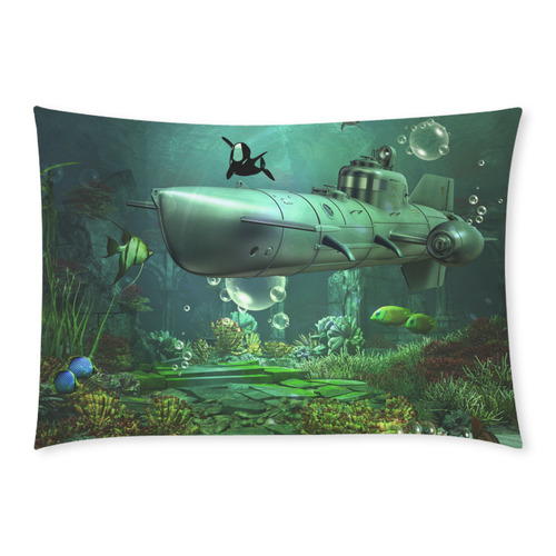 Awesome submarine with orca Custom Rectangle Pillow Case 20x30 (One Side)