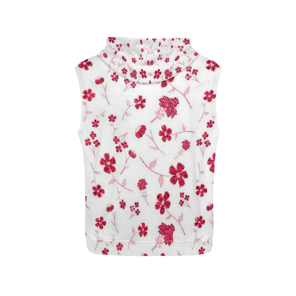 sweet sparkling floral, red All Over Print Sleeveless Hoodie for Women (Model H15)