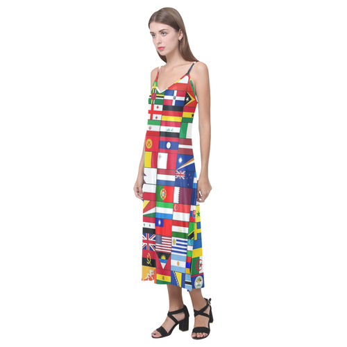 WORLD FLAGS 2 V-Neck Open Fork Long Dress(Model D18)