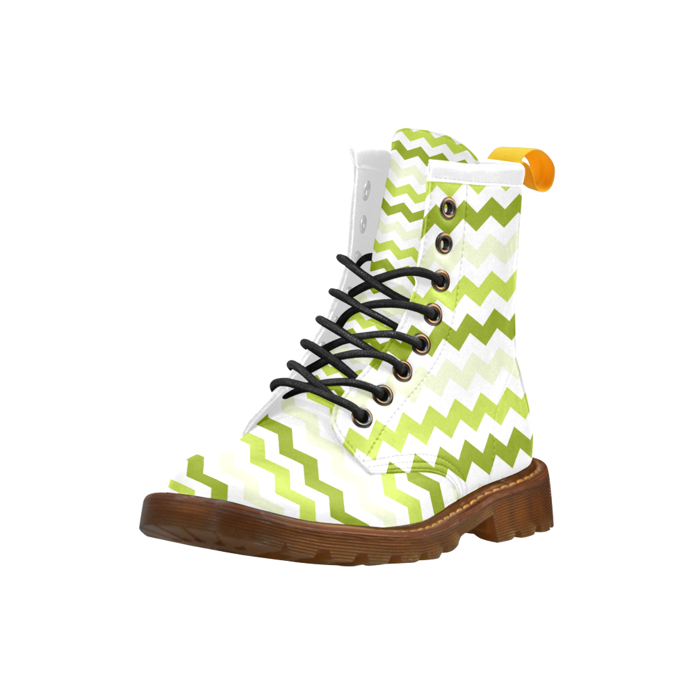 Lemon Green White Zig Zag Trendy Chevron High Grade PU Leather Martin Boots For Men Model 402H