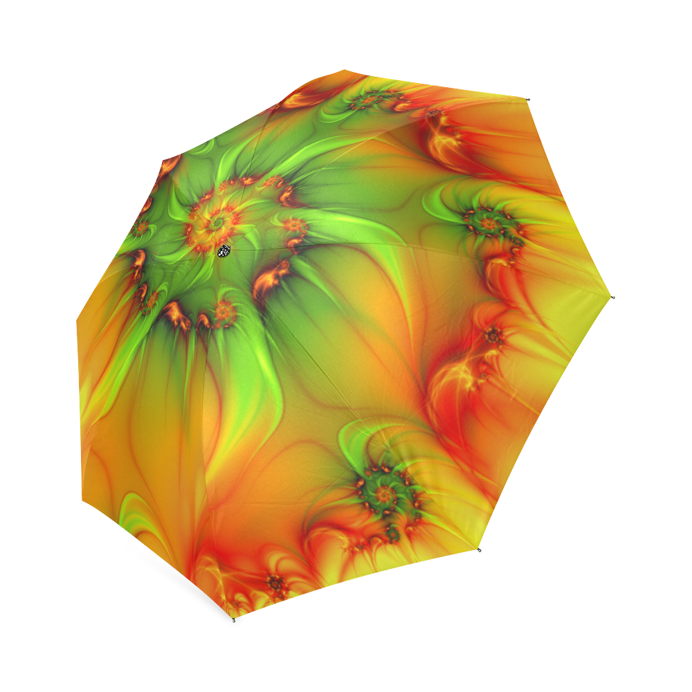 Hot Summer Green Orange Abstract Colorful Fractal Foldable Umbrella (Model U01)