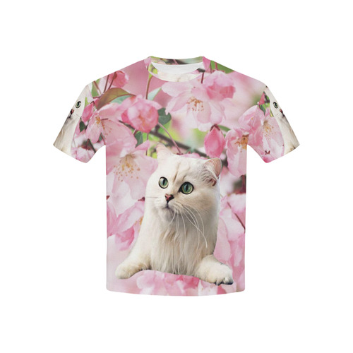 Cat and Flowers Kids' All Over Print T-shirt (USA Size) (Model T40)