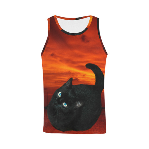 Cat and Red Sky All Over Print Tank Top for Men (Model T43)