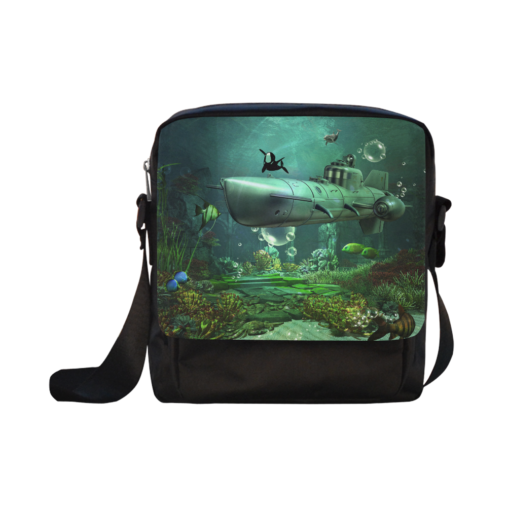 Awesome submarine with orca Crossbody Nylon Bags (Model 1633)