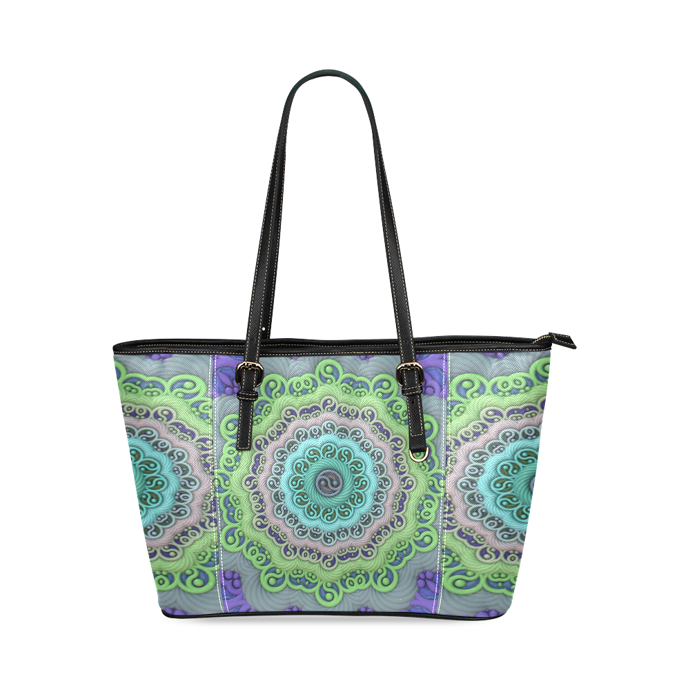 Yin-Yang Mandala Leather Tote Bag/Small (Model 1640) | ID: D1647285