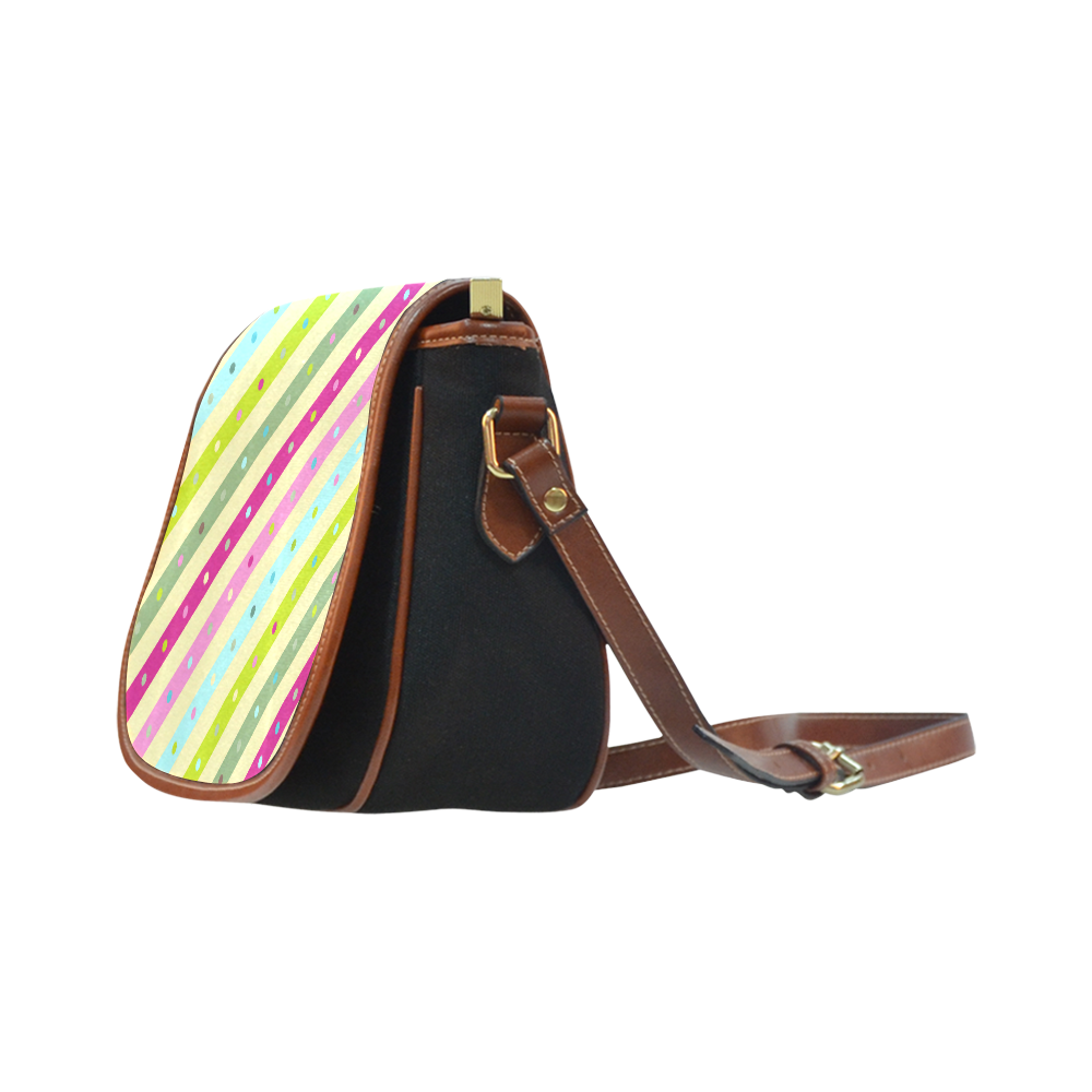 Pink Blue Green Polka Dots Stripes Saddle Bag/Small (Model 1649)(Flap Customization)