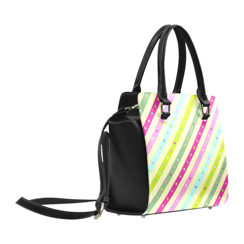Pink Blue Green Polka Dots Stripes Classic Shoulder Handbag (Model 1653)