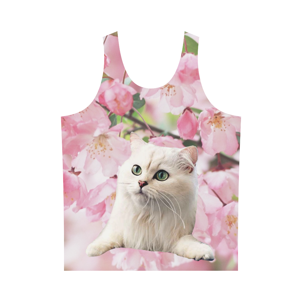 Cat and Flowers All Over Print Tank Top for Men (Model T43)