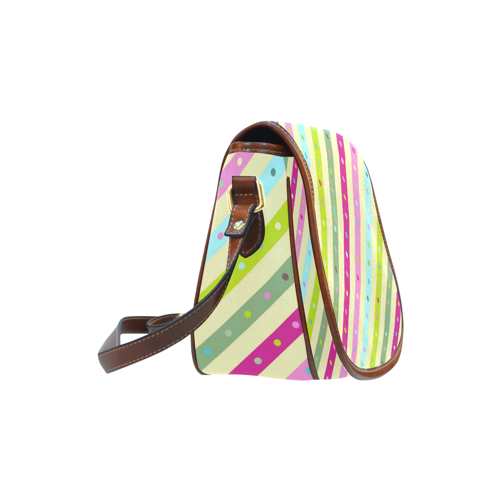 Pink Blue Green Polka Dots Stripes Saddle Bag/Small (Model 1649) Full Customization