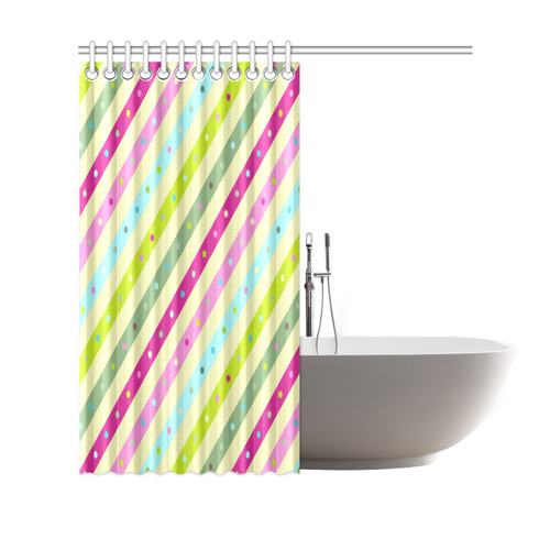 Pink Blue Green Polka Dots Stripes Shower Curtain 69"x70"