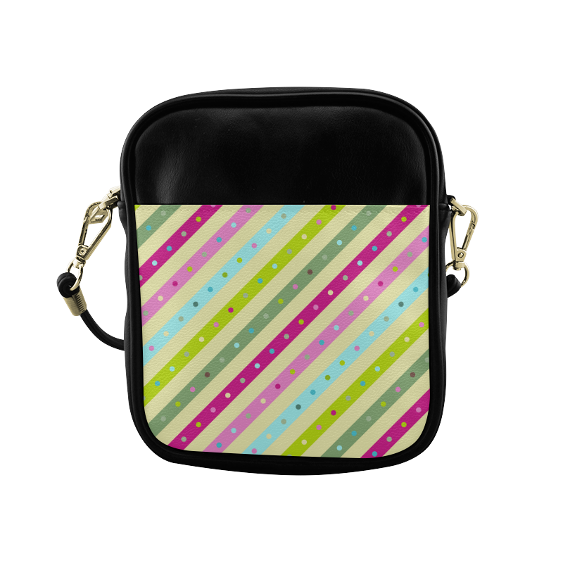 Pink Blue Green Polka Dots Stripes Sling Bag (Model 1627)