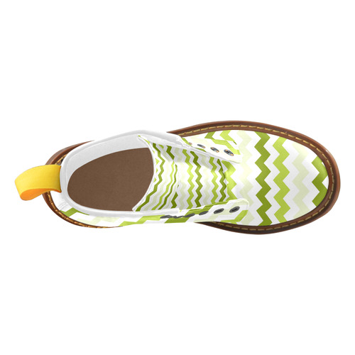 Lemon Green White Zig Zag Trendy Chevron High Grade PU Leather Martin Boots For Men Model 402H