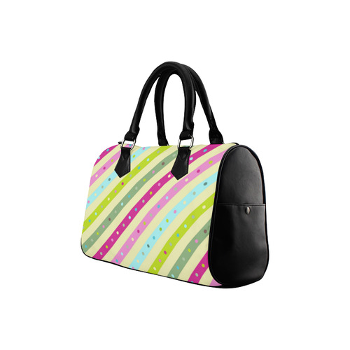 Pink Blue Green Polka Dots Stripes Boston Handbag (Model 1621)