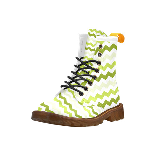 Lemon Green White Zig Zag Trendy Chevron High Grade PU Leather Martin Boots For Women Model 402H