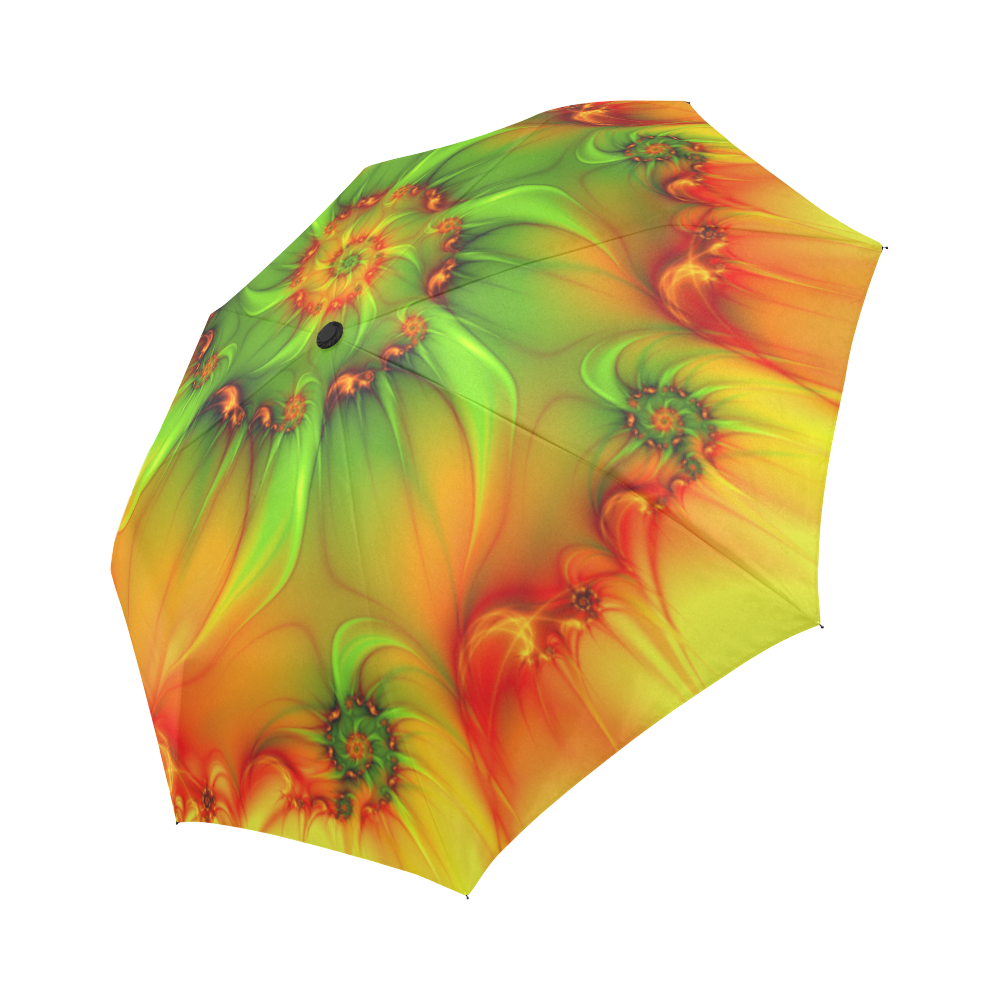 Hot Summer Green Orange Abstract Colorful Fractal Auto-Foldable Umbrella (Model U04)